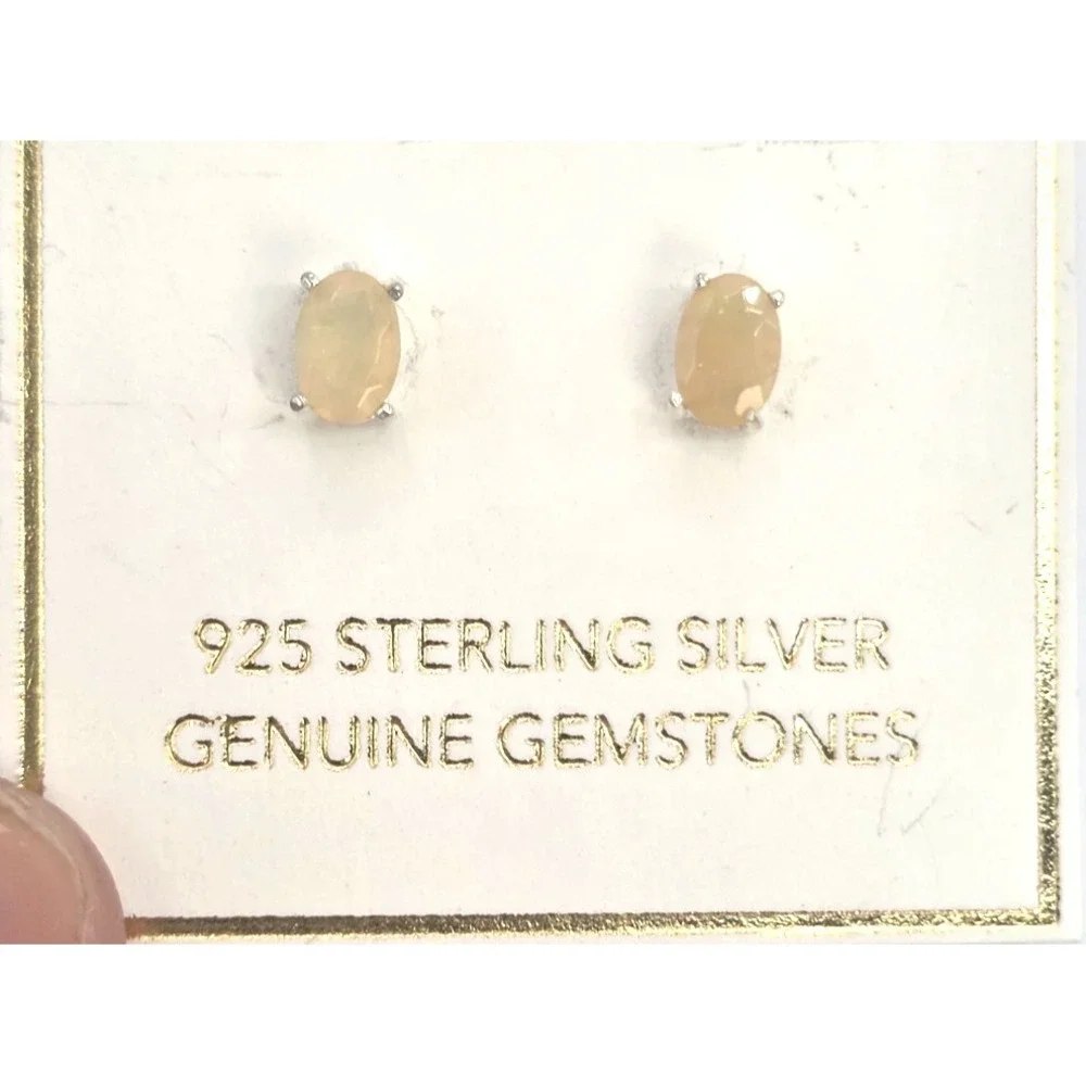 Genuine Ethiopian Opal Stud Earrings Oval Sterling Silver Bezel 6x4mm Handmade